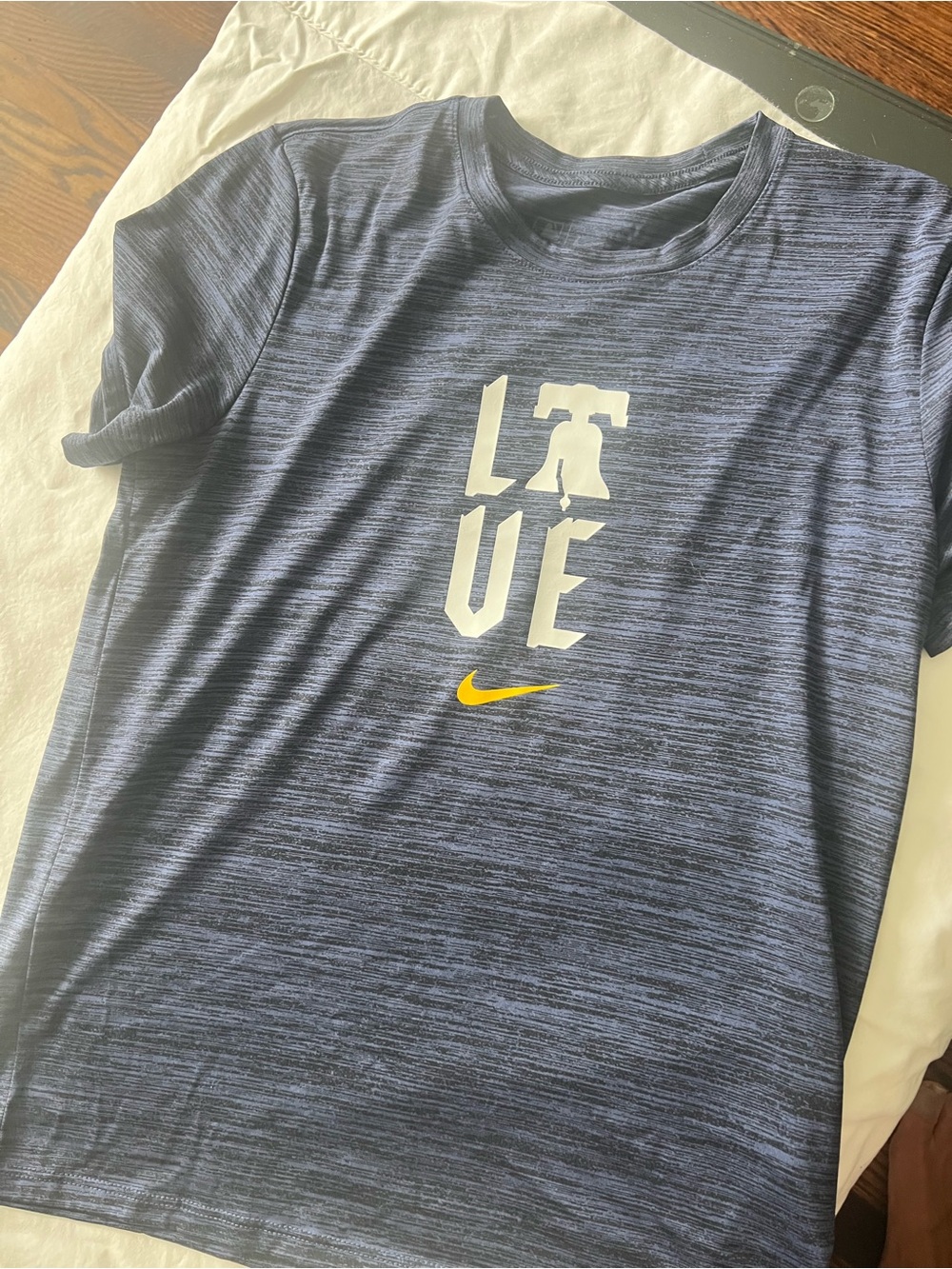 Nike Heathered Blue 'LOVE' Graphic Athletic Tee. Phillies from ball park shop.